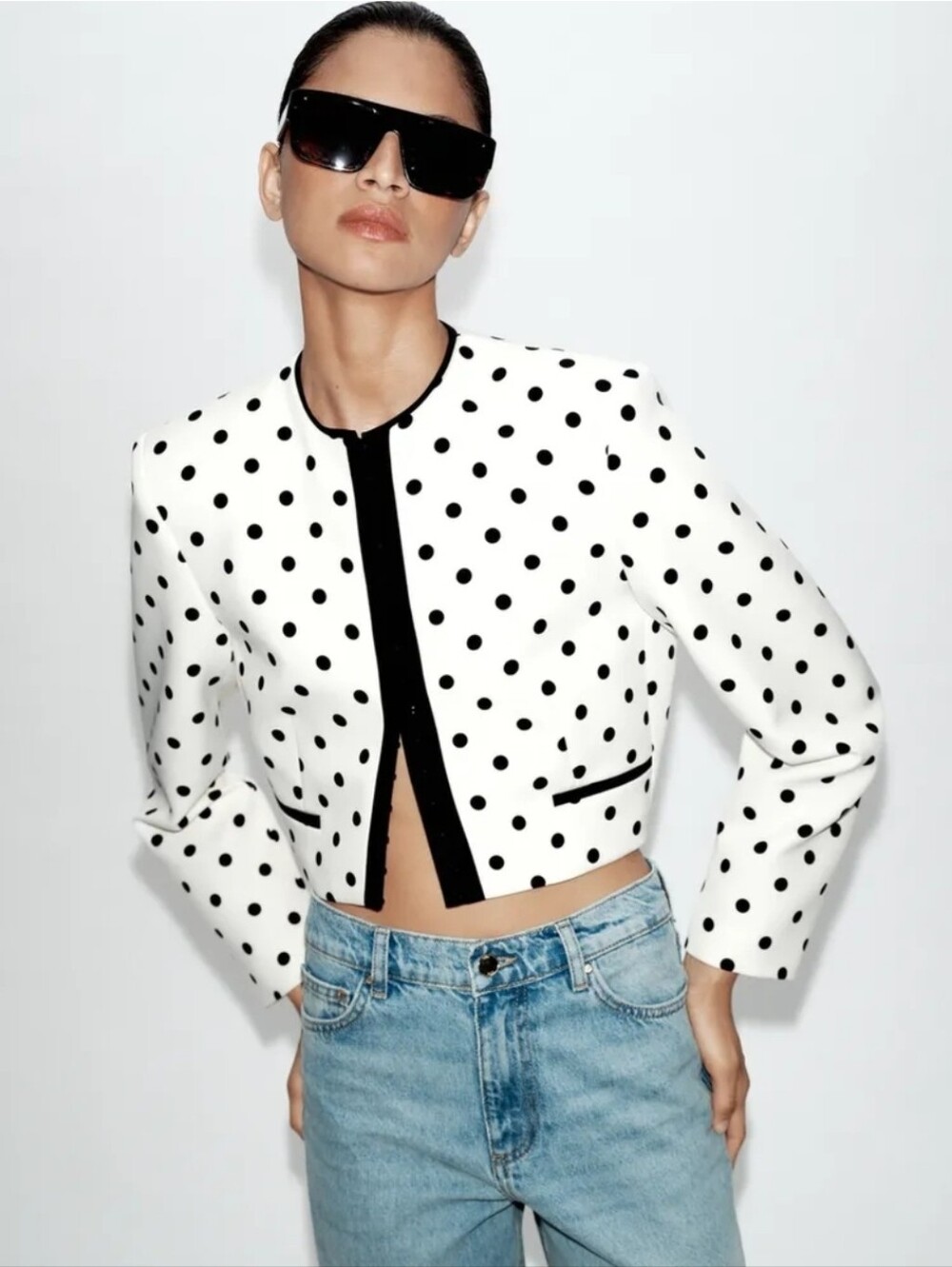 NWT ZARA White Black Polka Dot Cropped Blazer Jacket